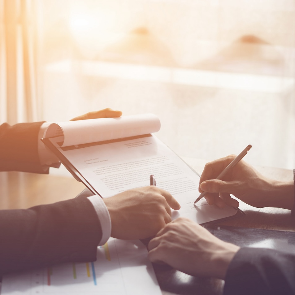 Businessperson,Signing,Contract,About,Insurance,,Two,Men,Writing,With,Pen